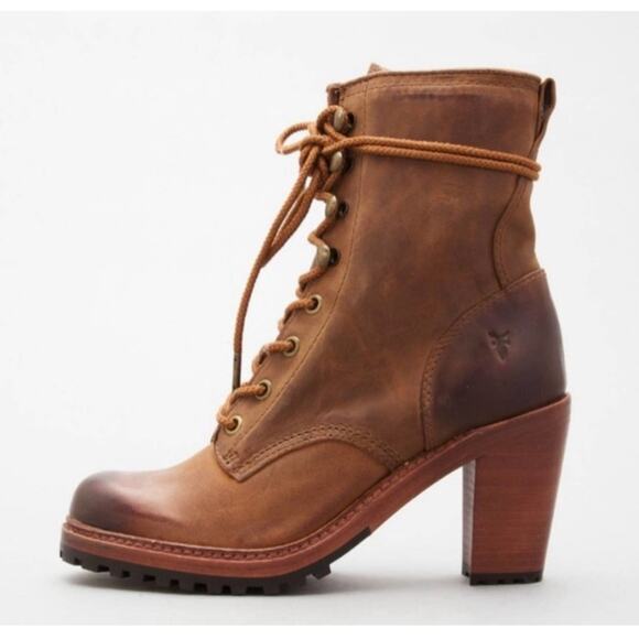 Frye Lucy Brown Leather Lace Up Ankle Boot Size 9 - Picture 1 of 12